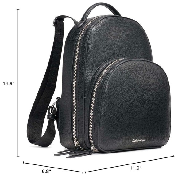 NWT Calvin Klein Estelle Novelty Backpack Black Pebbled Faux Leather Logo Straps main image 9